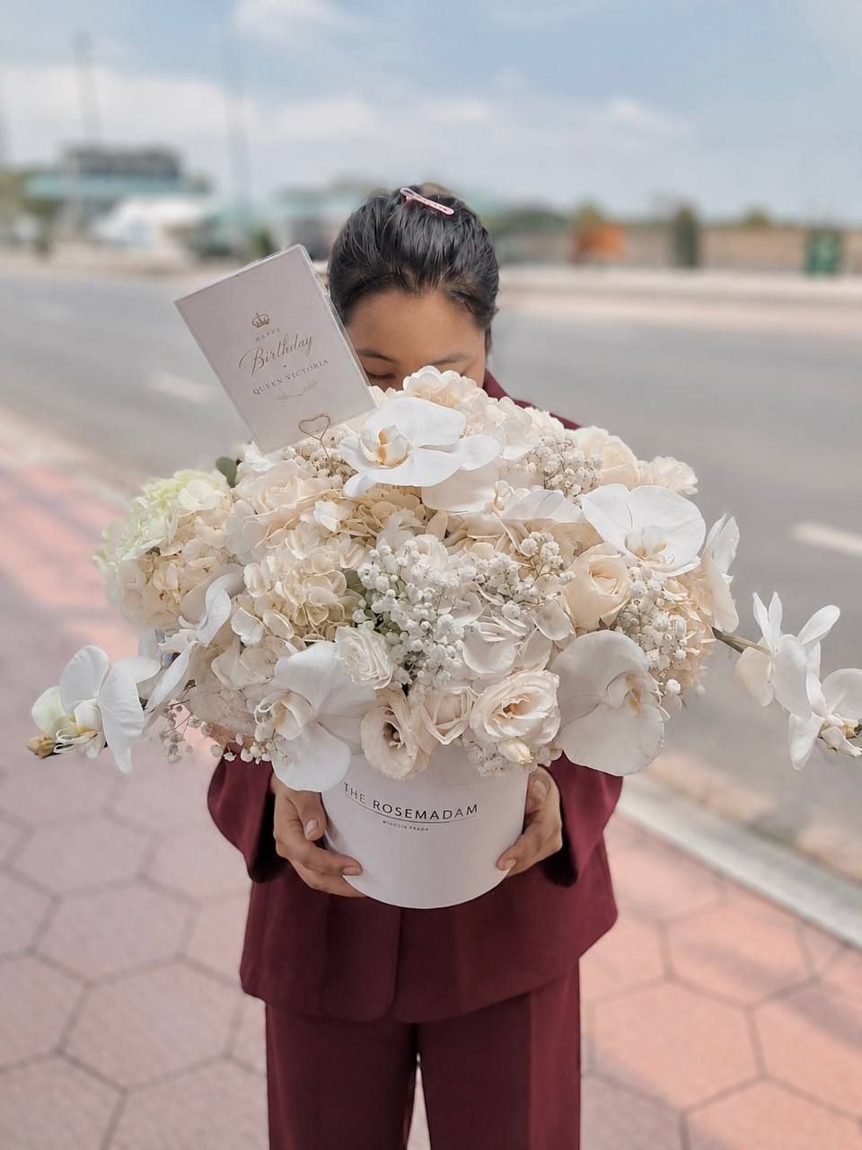 Orchid and White Hydrangea Mix in a Box