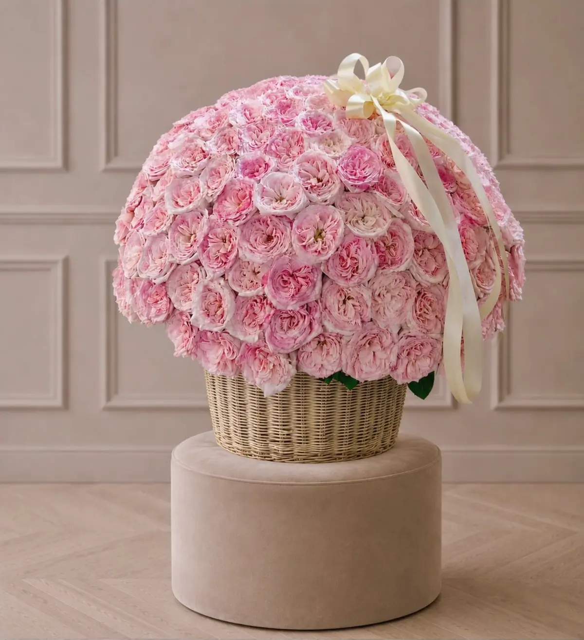 201 garden roses in a basket
