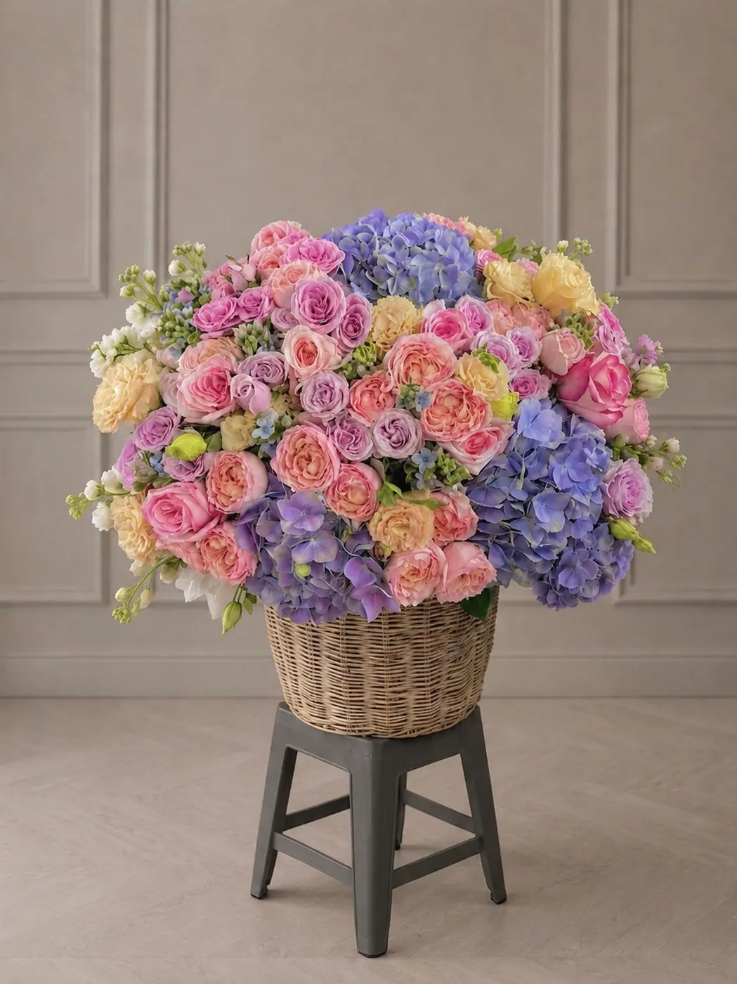 Hydrangea and Rose Mix in a Basket